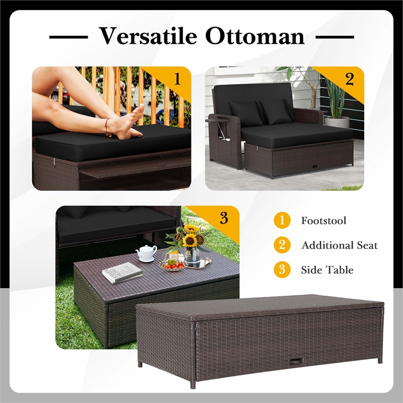 Costway Patio Rattan Daybed Lounge Black