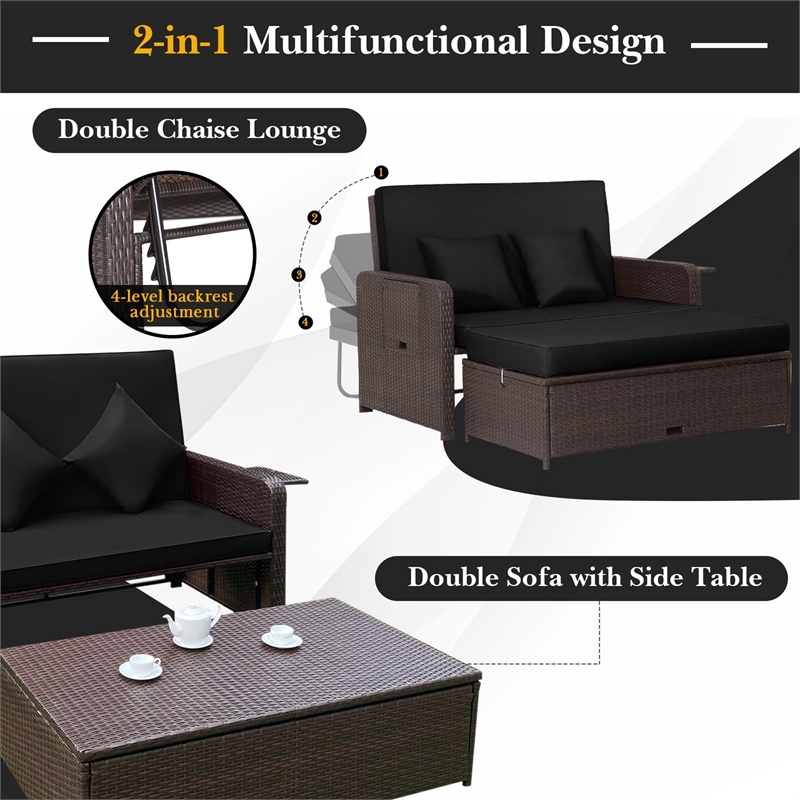 Costway Patio Rattan Daybed Lounge Black