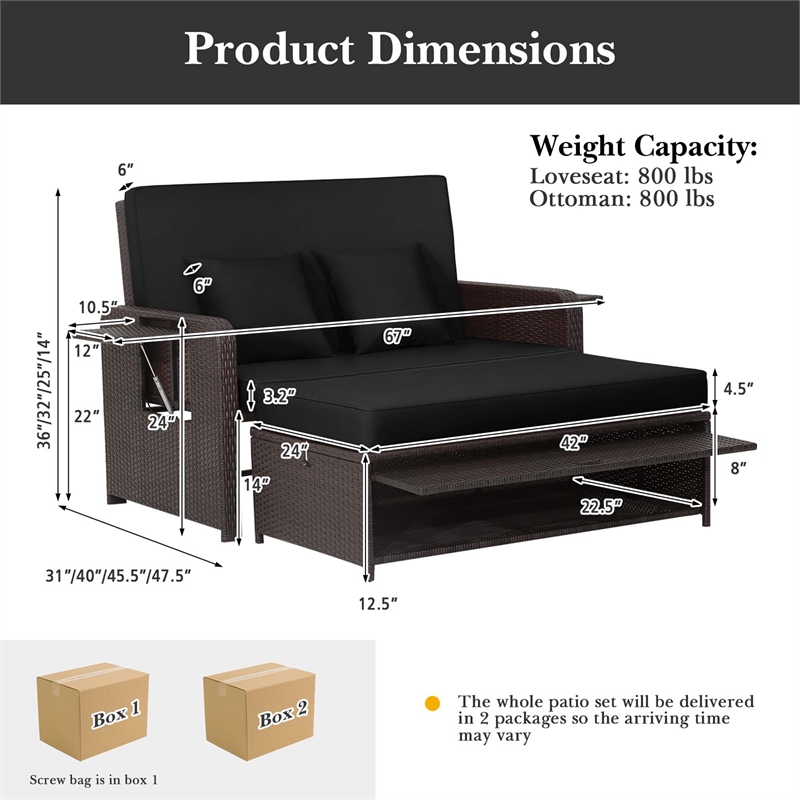 Costway Patio Rattan Daybed Lounge Black