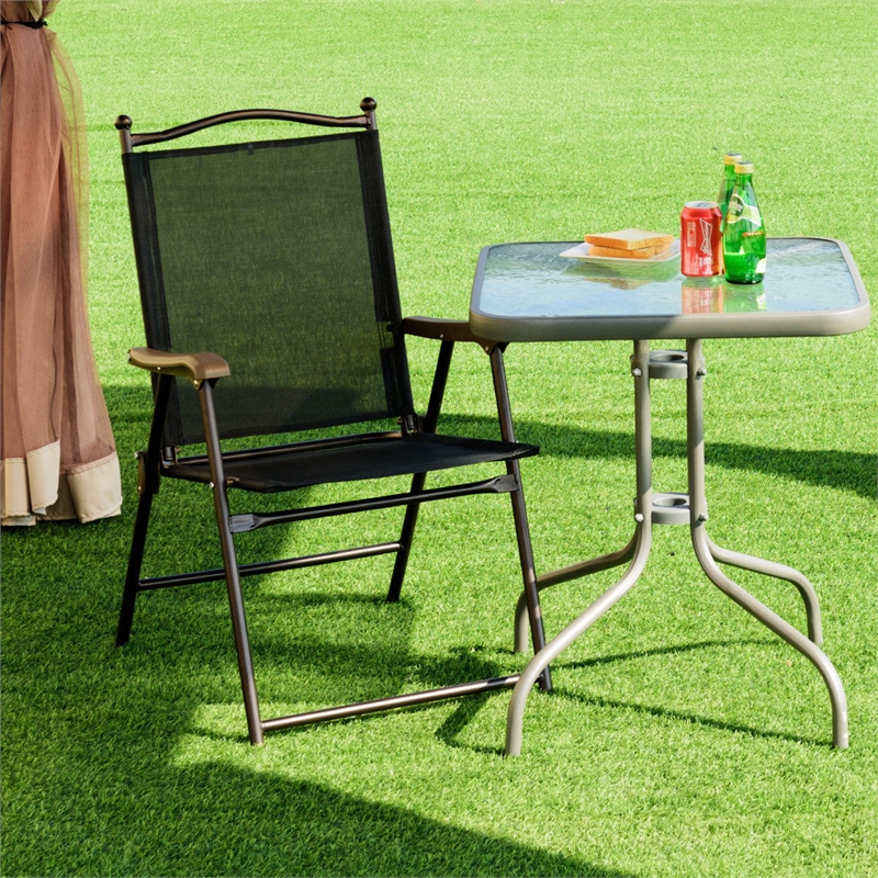 Costway Set of 2 Patio Steel Folding Sling Back Chairs Black