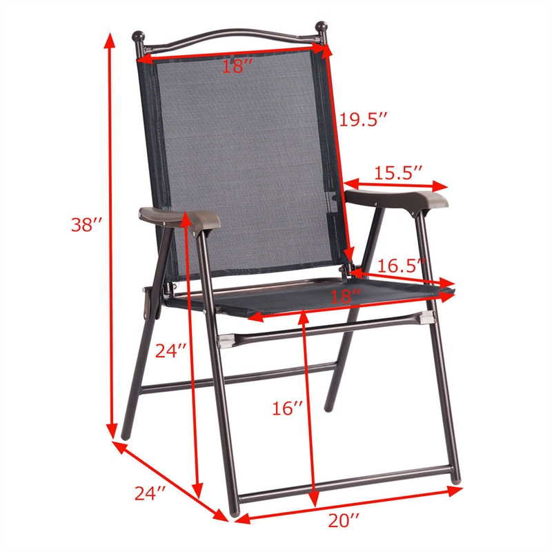 Costway Set of 2 Patio Steel Folding Sling Back Chairs Black