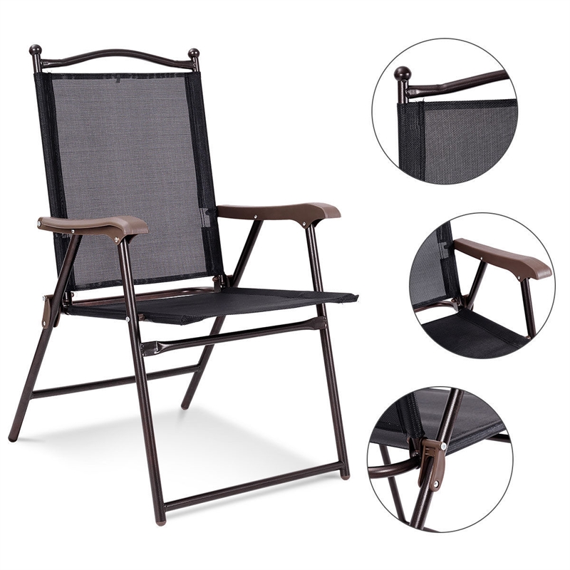 Costway Set of 2 Patio Steel Folding Sling Back Chairs Black