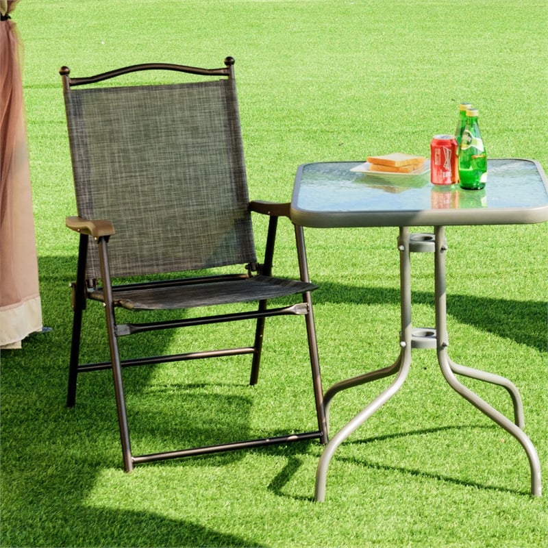 Costway Set of 2 Patio Steel Folding Sling Back Chairs Gray