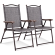 Costway Set of 2 Patio Steel Folding Sling Back Chairs Gray