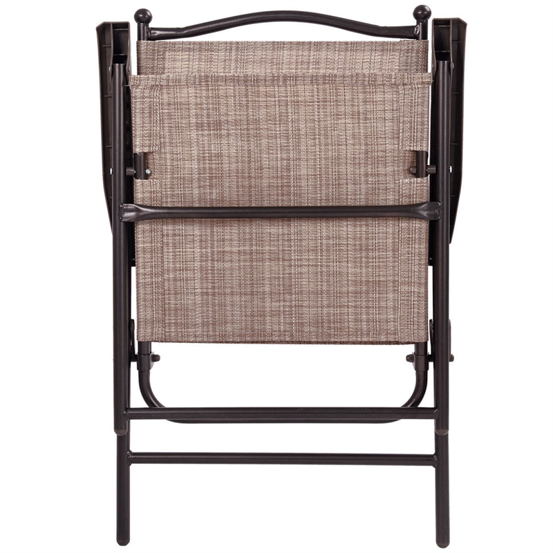 Costway Set of 2 Patio Steel Folding Sling Back Chairs Brown