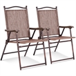 Costway Set of 2 Patio Steel Folding Sling Back Chairs Brown