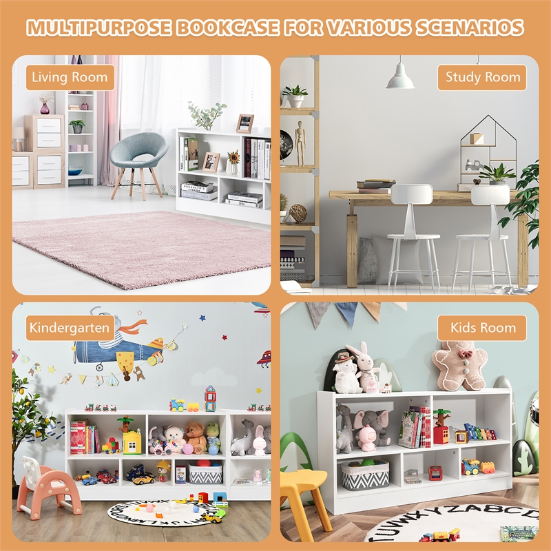 Costway Kids 2-Shelf Wood Bookcase 5-Cube White