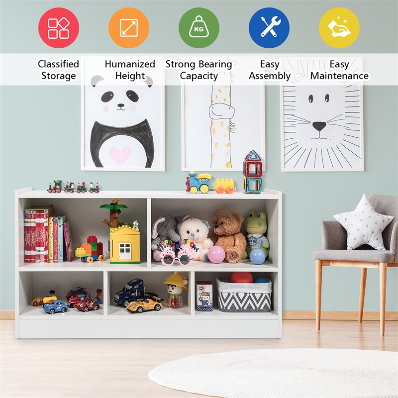 Costway Kids 2-Shelf Wood Bookcase 5-Cube White