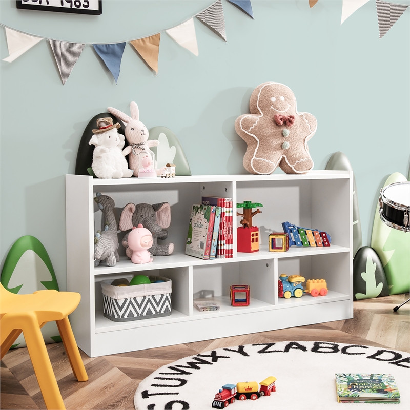 Costway Kids 2-Shelf Wood Bookcase 5-Cube White