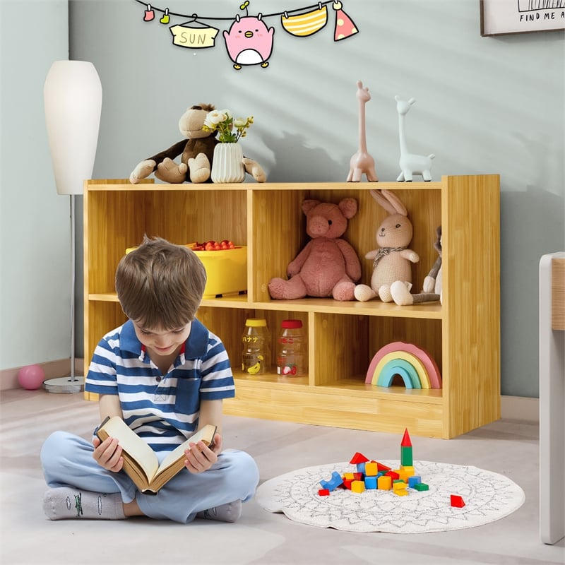 Costway Kids 2-Shelf Wood Bookcase 5-Cube Beige