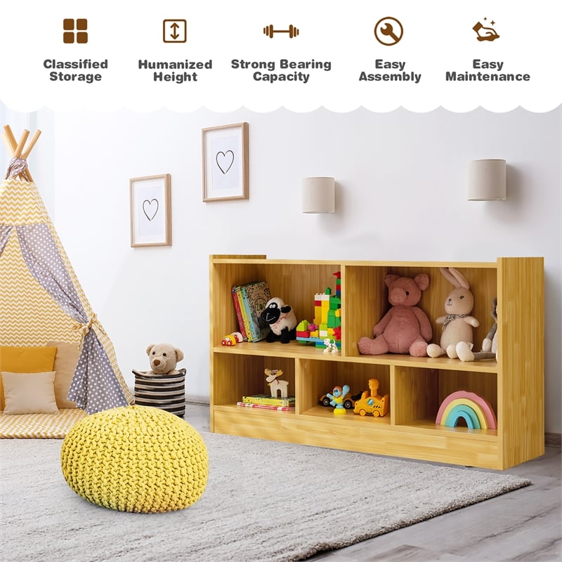 Costway Kids 2-Shelf Wood Bookcase 5-Cube Beige