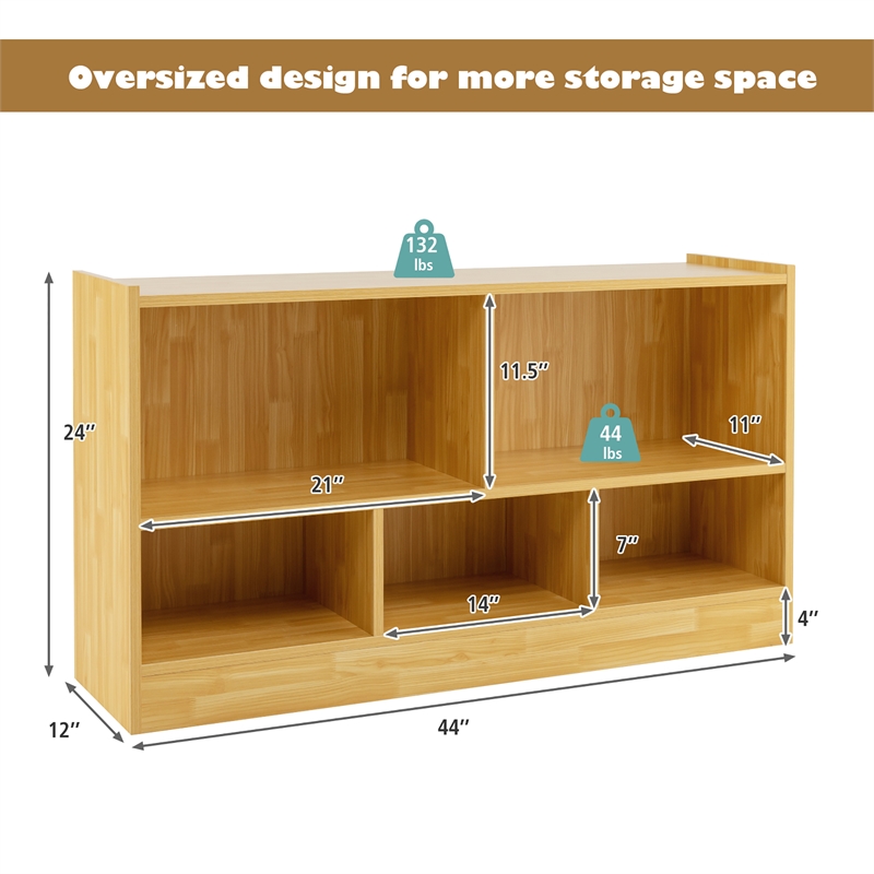 Costway Kids 2-Shelf Wood Bookcase 5-Cube Beige