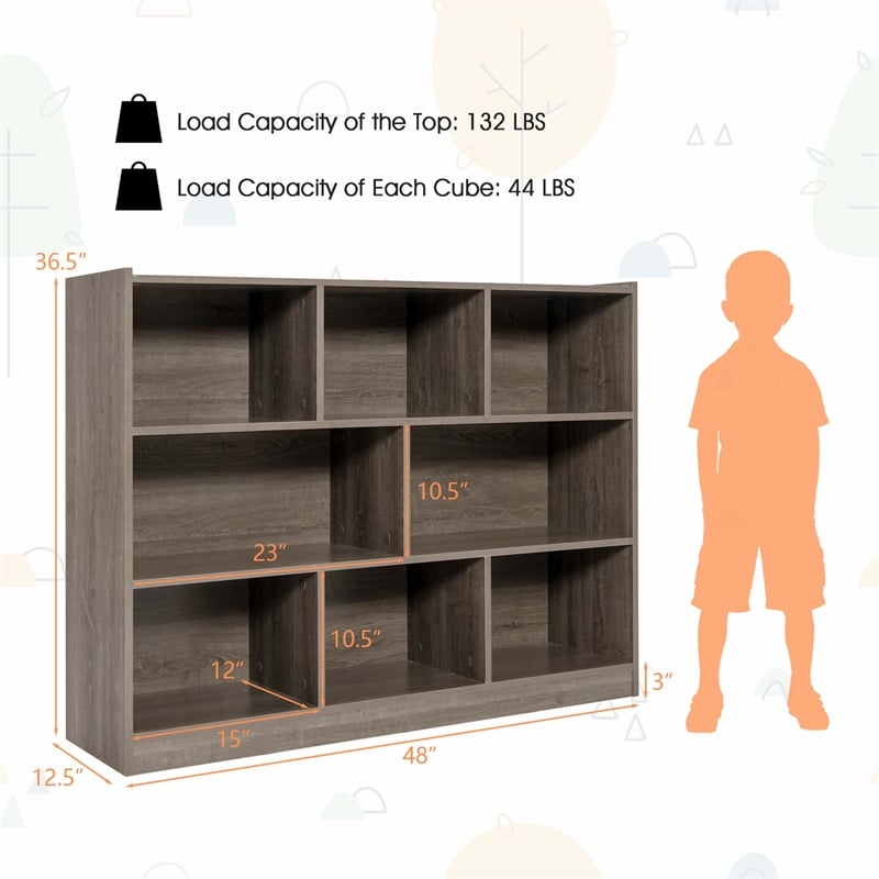 Costway 3-tier Open Bookcase 8-Cube Gray