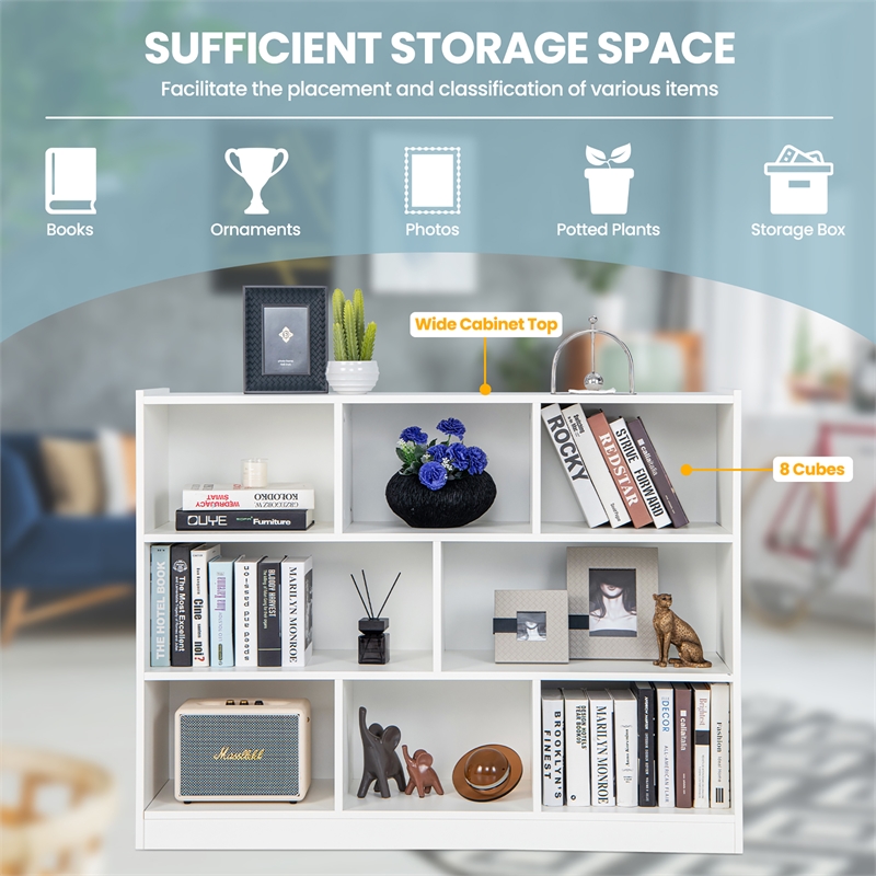 Costway 3-tier Open Bookcase 8-Cube White