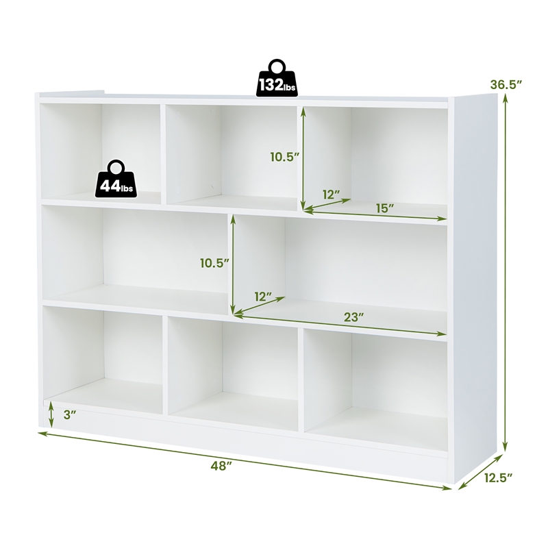 Costway 3-tier Open Bookcase 8-Cube White