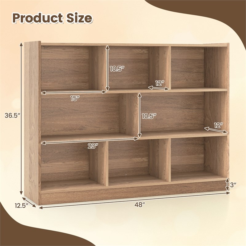 Costway 3-tier Open Bookcase 8-Cube Natural