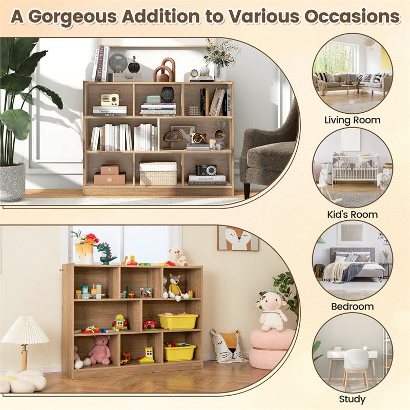 Costway 3-tier Open Bookcase 8-Cube Natural