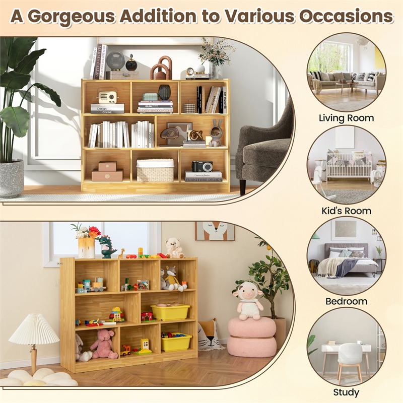 Costway 3-tier Open Bookcase 8-Cube Yellow