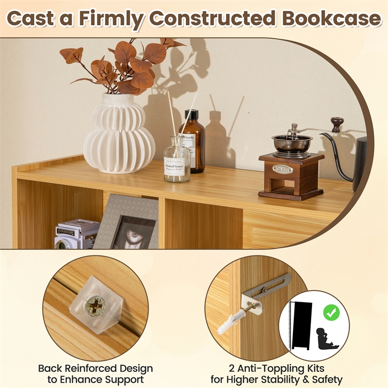 Costway 3-tier Open Bookcase 8-Cube Yellow