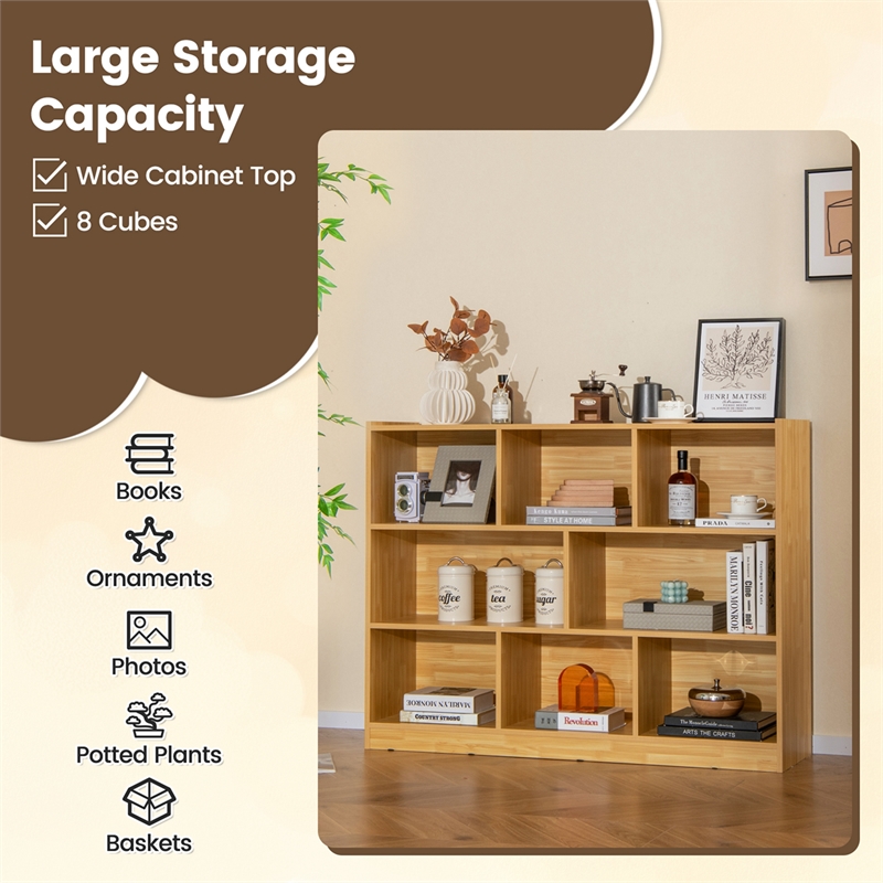 Costway 3-tier Open Bookcase 8-Cube Yellow