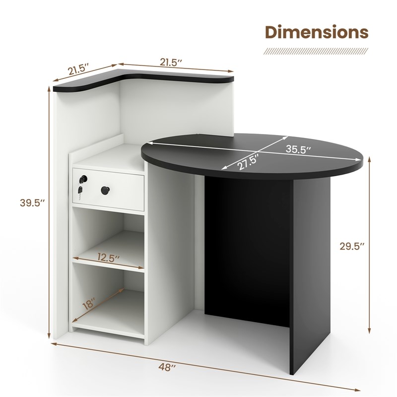 Costway Front Reception Counter Desk Checkout Office Desk Black