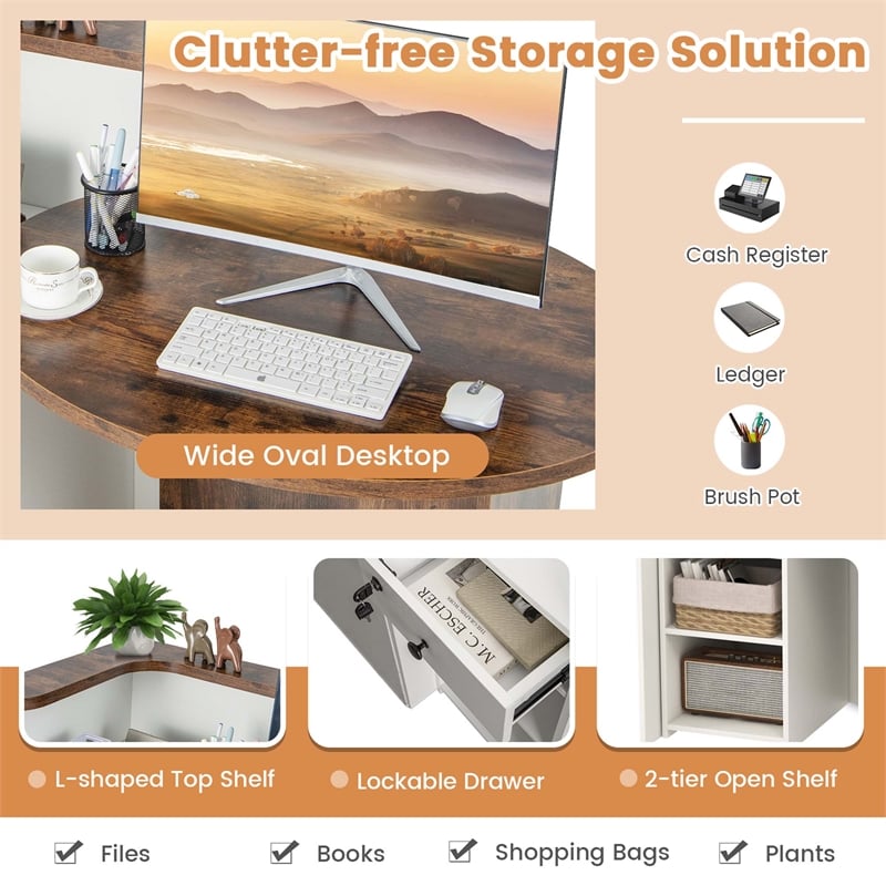 Costway Front Reception Counter Desk Checkout Office Desk Brown