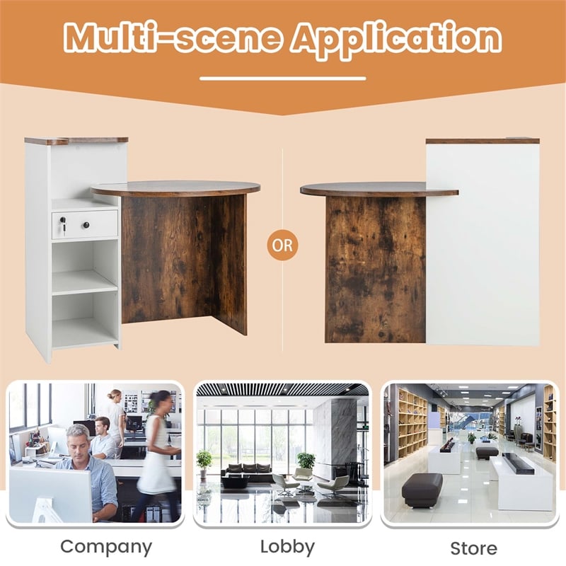 Costway Front Reception Counter Desk Checkout Office Desk Brown