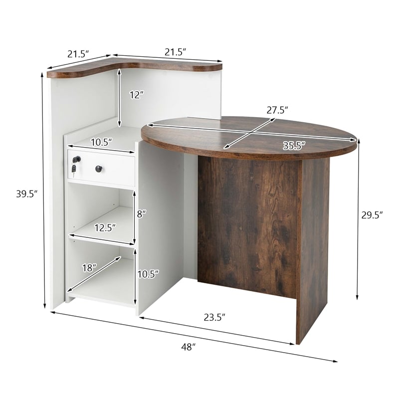 Costway Front Reception Counter Desk Checkout Office Desk Brown