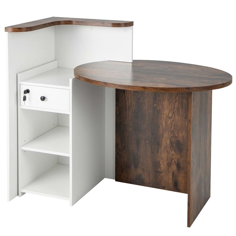 Costway Front Reception Counter Desk Checkout Office Desk Brown