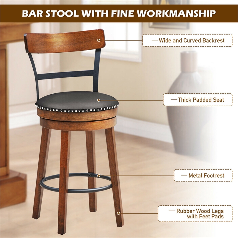 Costway Set of 2 BarStool 25.5'' Swivel Counter Height Dining Chair