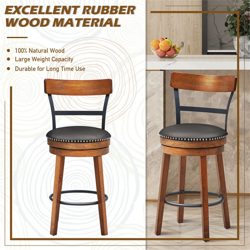 Costway Set of 2 BarStool 25.5'' Swivel Counter Height Dining Chair
