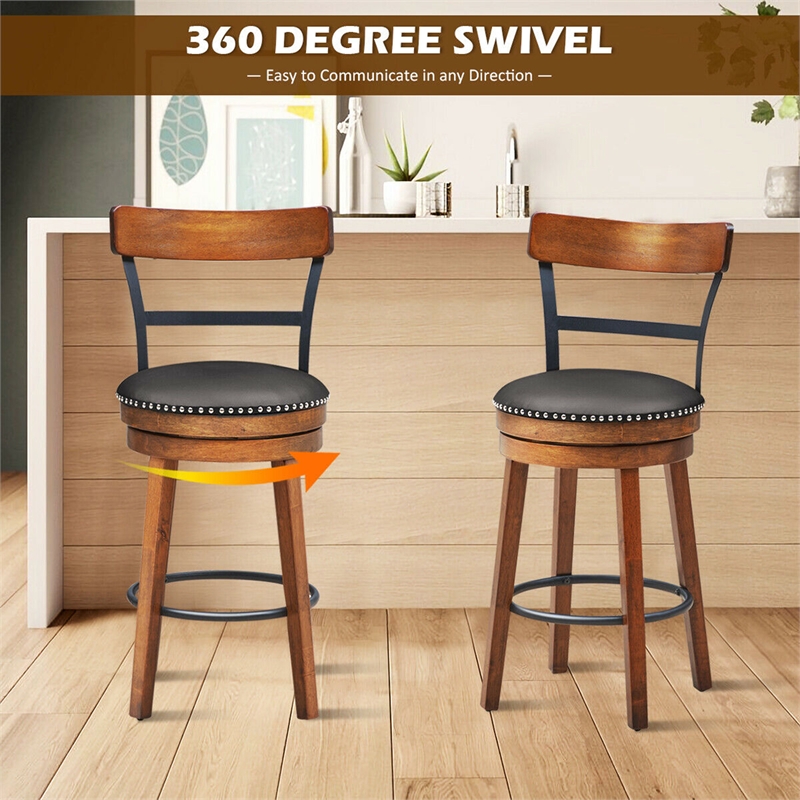 Costway Set of 2 BarStool 25.5'' Swivel Counter Height Dining Chair