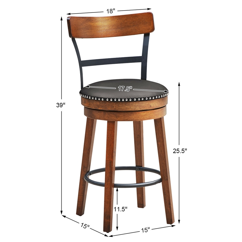 Costway Set of 2 BarStool 25.5'' Swivel Counter Height Dining Chair