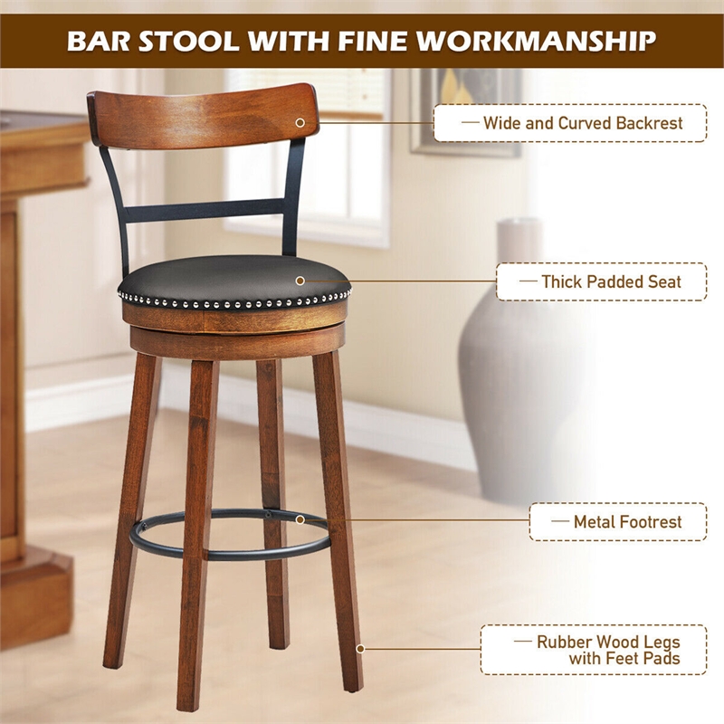 Costway Set of 2 BarStool 30.5'' Swivel Pub Height Dining Chair