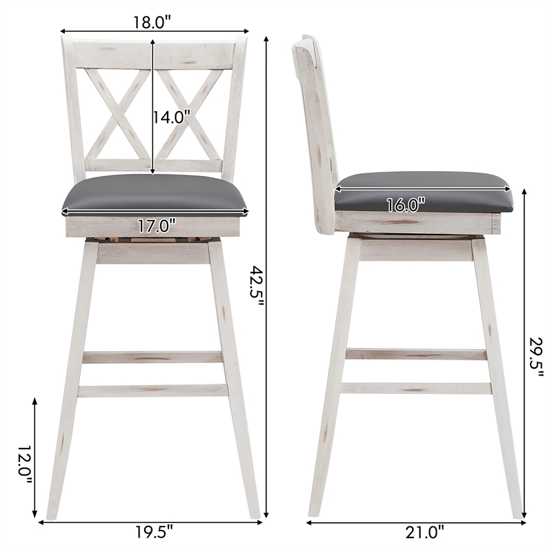 Costway Set of 2 Barstools Swivel Bar Height Chairs White