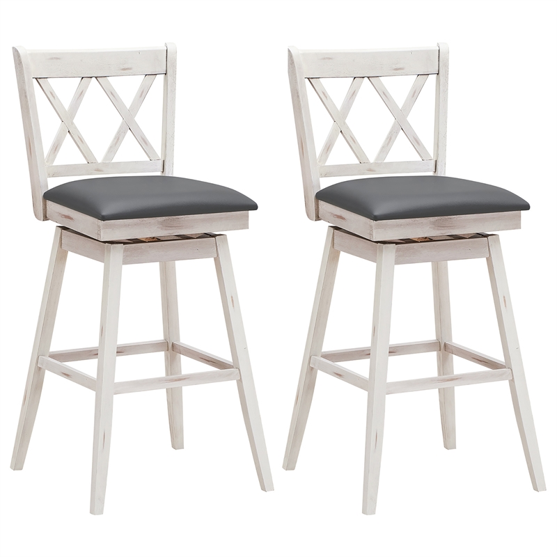 Costway Set of 2 Barstools Swivel Bar Height Chairs White