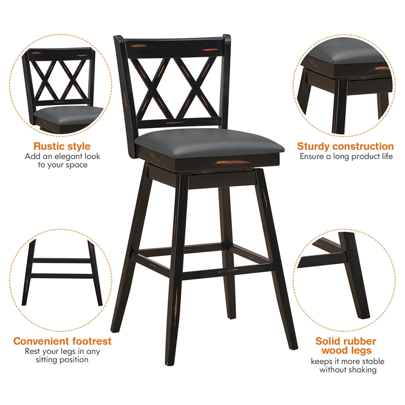 Costway Set of 2 Barstools Swivel Bar Height Chairs Black