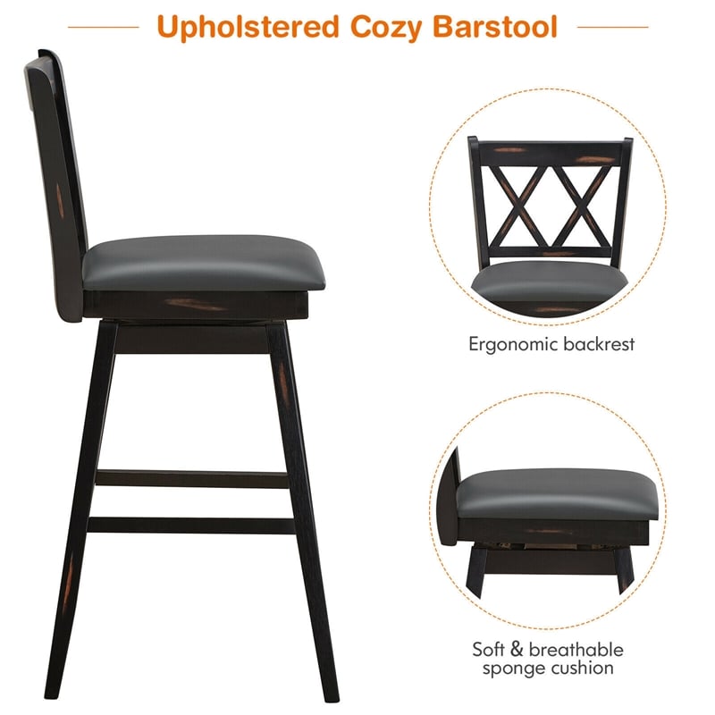 Costway Set of 2 Barstools Swivel Bar Height Chairs Black