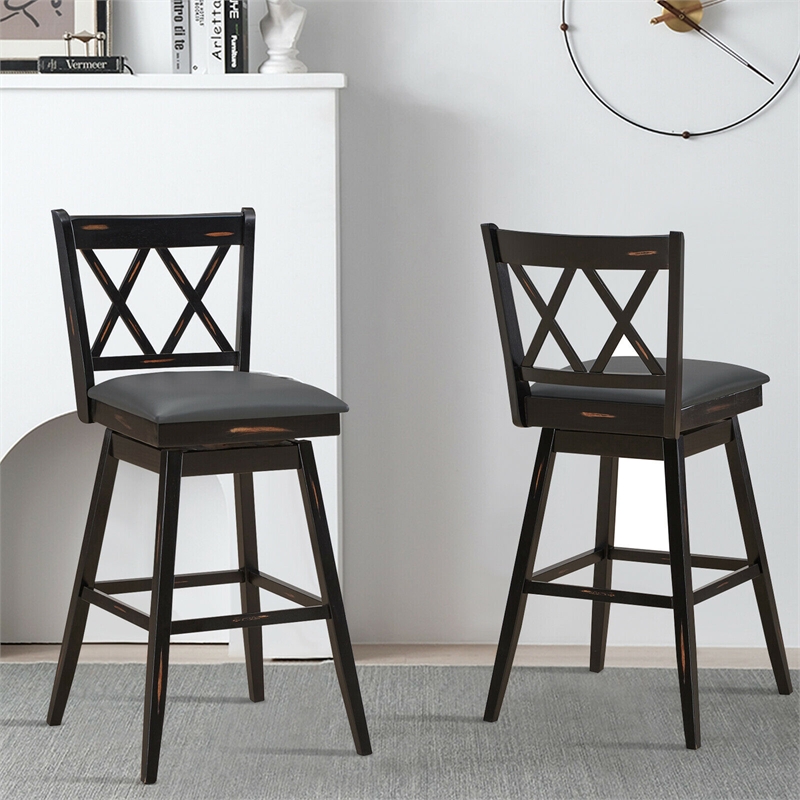 Costway Set of 2 Barstools Swivel Bar Height Chairs Black