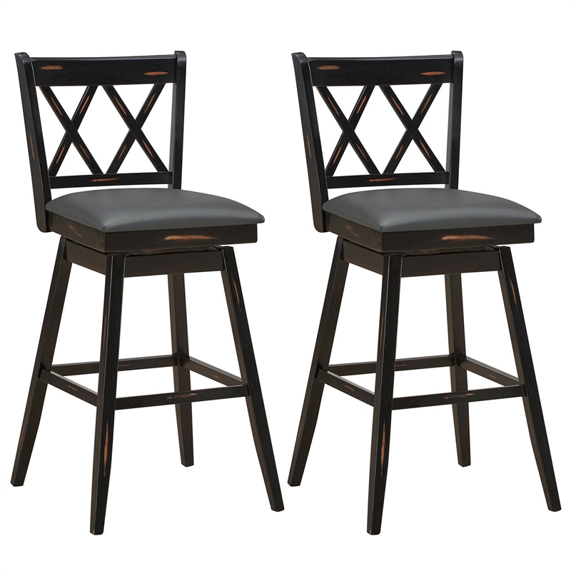 Costway Set of 2 Barstools Swivel Bar Height Chairs Black