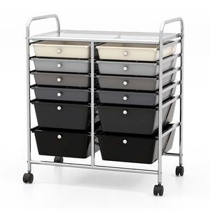 Costway Plastic 12 Drawers Rolling Cart Mutlicolor Studio Organizer Bins  Gray