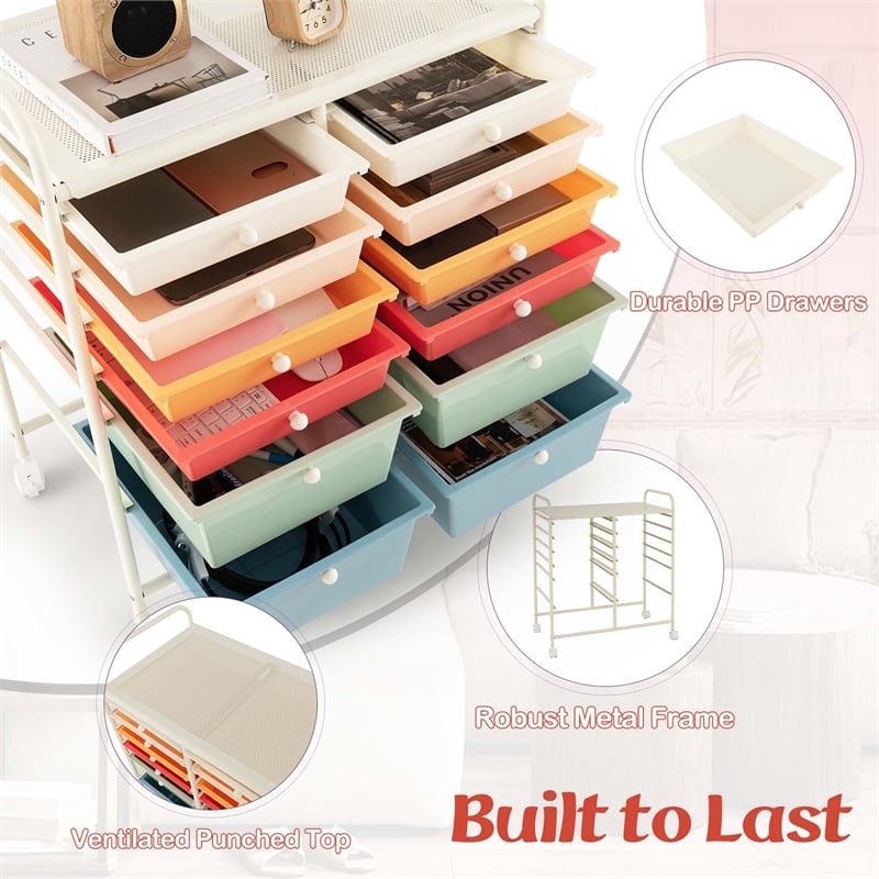 Costway Plastic 12 Drawers Rolling Cart Mutlicolor Organizer Bins  Macaron