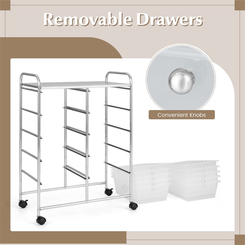 Costway 10-Drawer Storage Cart Utility Rolling Trolley Clear