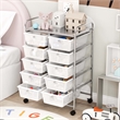 Costway 10-Drawer Storage Cart Utility Rolling Trolley Clear