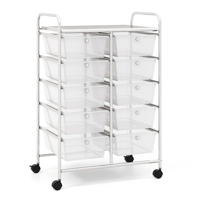 Costway 10-Drawer Storage Cart Utility Rolling Trolley Clear