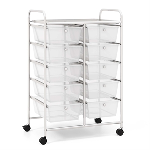 Costway 10-Drawer Storage Cart Utility Rolling Trolley Clear