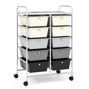 Costway 10-Drawer Storage Cart Utility Rolling Trolley Gray