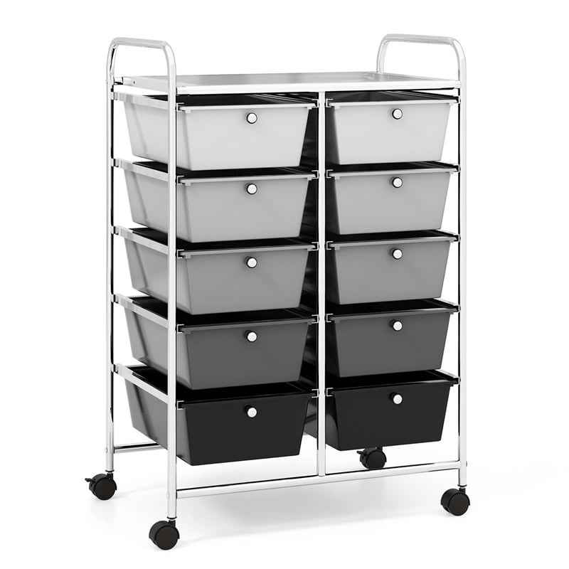 Costway 10-Drawer Storage Cart Utility Rolling Trolley Black
