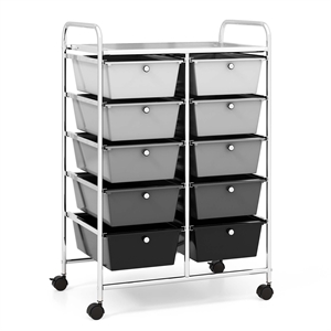Costway 10-Drawer Storage Cart Utility Rolling Trolley Black