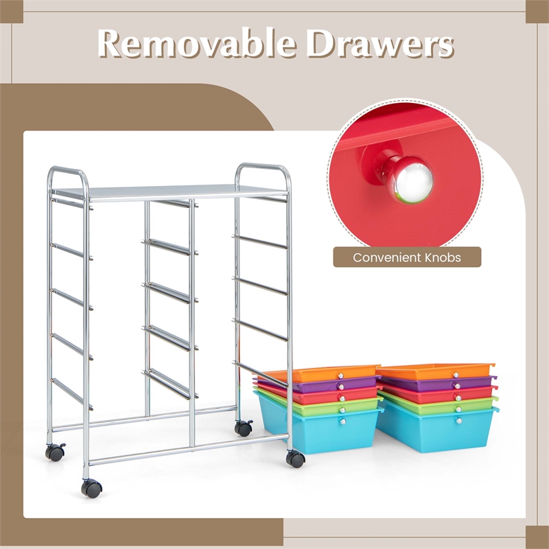 Costway 10-Drawer Plastic Storage Cart Utility Rolling Trolley Multicolor